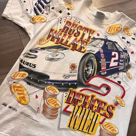 Chase Authentics Vintage 90's Rusty Wallace Deuces Wild All Over Print T Shirt M - Picture 2 of 5